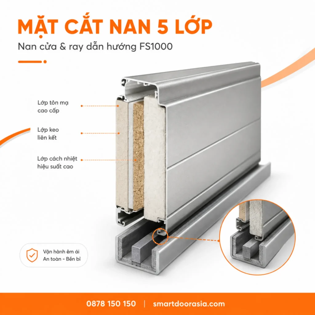 Mặt cắt nan 5 lớp cửa cuốn chống cháy FS1000