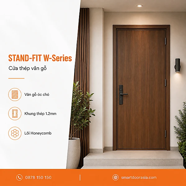 Cửa thép STAND-FIT W.series vân gỗ óc chó khung thép 1.2mm