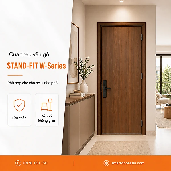 Cửa thép vân gỗ STAND-FIT W.series lắp tại căn hộ và nhà phố