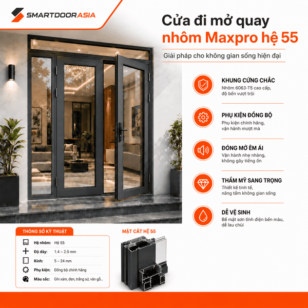 cua-di-mo-quay-nhom-maxpro-he-55-uu-diem Cửa đi mở quay nhôm Maxpro hệ 55 Smartdoor Asia với các ưu điểm nổi bật